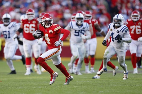 Indianapolis Colts at Kansas City Chiefs NFL football game in Missouri in November of 2025.