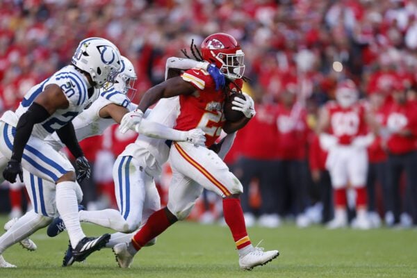 Indianapolis Colts at Kansas City Chiefs NFL football game in Missouri in November of 2025.