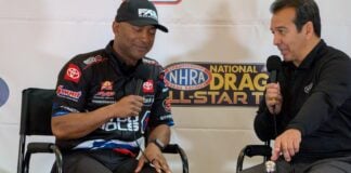 PRI Show revs through Indy, sets tone for 2026 racing season Four-time NHRA Champion Antron Brown (left) during the PRI Show on Dec. 12, 2025, at the Indiana Convention Center. (Photo/Noral Parham)