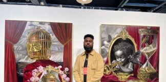 Marcus Robins, a tattoo artist turned oil painter, was a first-time exhibiting artist at BUTTER 5. (Photo/Camike Jones)