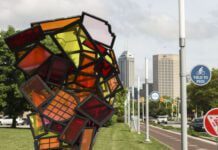 “Looking Through Windows” by Michael Kuschnir was installed along the Indianapolis Cultural Trail in April 2012. (Photo provided/Indianapolis Cultural Trail)