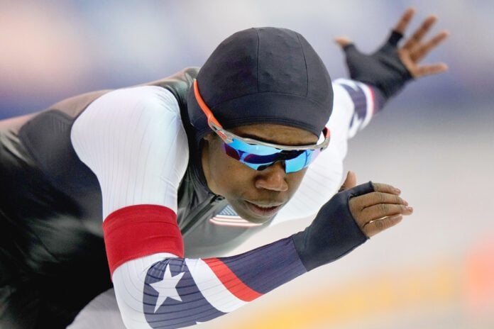 Erin Jackson competes in the women's 500 meters at the U.S. Olympic trials for long track speed skating at the Pettit National Ice Center Sunday, Jan. 4, 2026 in Milwaukee. (Photo/Morry Gash, AP)