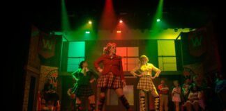 Courtney Krauter as Heather Duke, Kennedy Wilson as Heather Chandler and Drew Bryson as Heather McNamara in Footlite Musical's production of "Heathers." (Photo/Stage Right Photography)