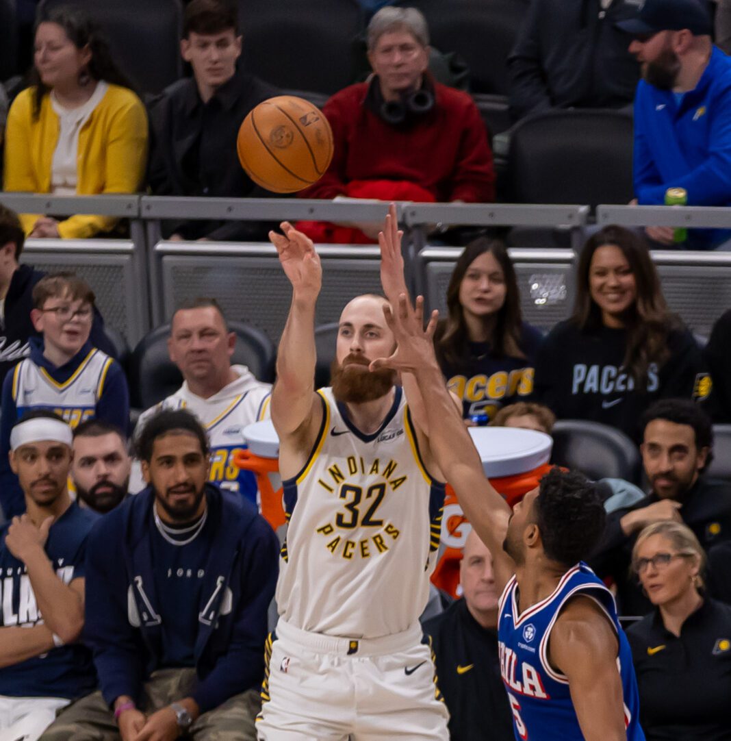 Philadelphia 76ers at Indiana Pacers NBA basketball game in Indianapolis in February of 2026.