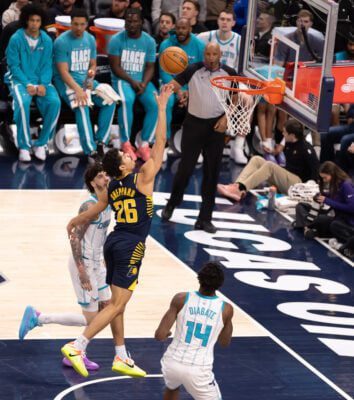 Charlotte Hornets at Indiana Pacers NBA basketball game in Indianapolis, Indiana in February of 2026.