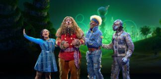 Dana Cimone as Dorothy, Cal Mitchell as The Lion, Elijah Ahmad Lewis as The Scarecrow, and D. Jerome as The Tinman in the North American Tour of "THE WIZ." (Photo/Jeremy Daniel)