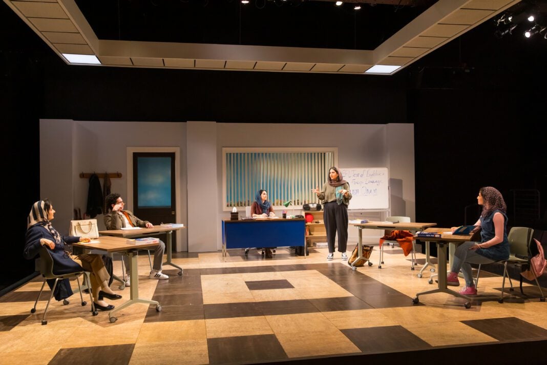 The cast of the "English" onstage at the Indiana Repertory Theatre March 10-April 4. (Photo/Zach Rosing)