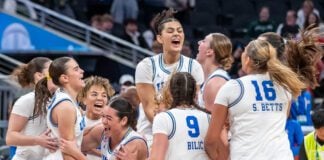UCLA defeats Iowa in 2026 Big Ten Women's Basketball Tournament in March of 2026 in Indinaapolis.