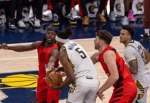 Portland Trailblazers at Indiana Pacers NBA basketball game in Indianapolis, Indiana in March of 2025.