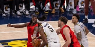 Portland Trailblazers at Indiana Pacers NBA basketball game in Indianapolis, Indiana in March of 2025.