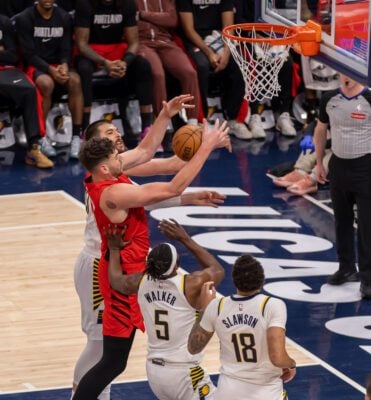 Portland Trailblazers at Indiana Pacers NBA basketball game in Indianapolis, Indiana in March of 2025.