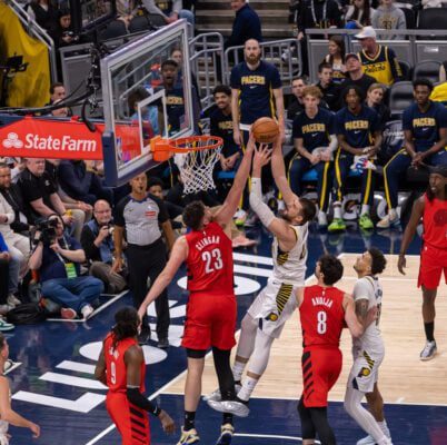 Portland Trailblazers at Indiana Pacers NBA basketball game in Indianapolis, Indiana in March of 2025.