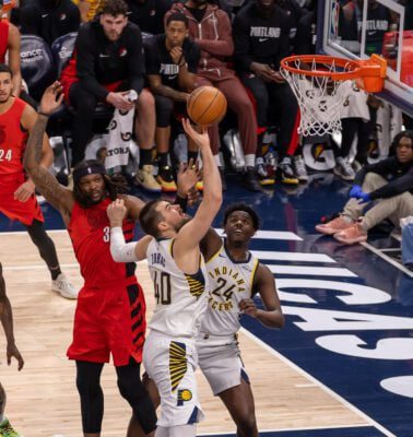 Portland Trailblazers at Indiana Pacers NBA basketball game in Indianapolis, Indiana in March of 2025.