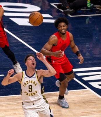 Portland Trailblazers at Indiana Pacers NBA basketball game in Indianapolis, Indiana in March of 2025.